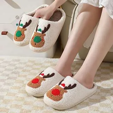 Festive Qubuwalk Christmas Santa Reindeer Slippers