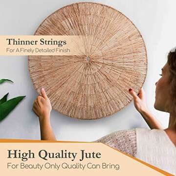 EDUPET Wicker Wall Basket Decor - Set of 3 Hanging Natural Woven Flat Baskets - Round Oversized Boho...