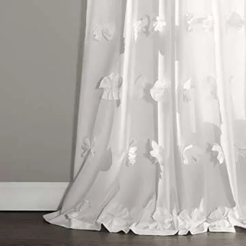 Lush Decor Riley Window Curtain Panel - Charming Handmade Bow Details - Elegant Light Filtering Single Curtain for Living Room, Dining Room, or Bedroom - 54" W x 84" L, White