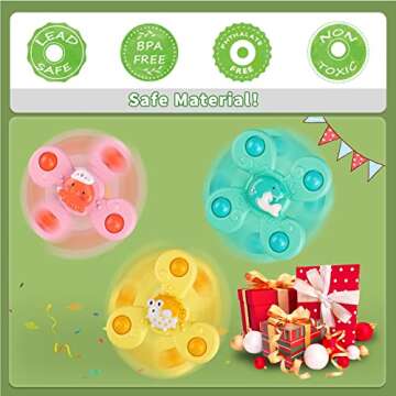 ALASOU 3PCS Ocean Suction Cup Spinner Toys for Baby Christmas Stocking Stuffers Gifts|Novelty Spinning Tops Bath Toys for Kids Ages 1-3|Sensory Toys for Toddlers 1-3 Year Old Boy Birthday Gift