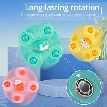 ALASOU 3PCS Ocean Suction Cup Spinner Toys for Baby Christmas Stocking Stuffers Gifts|Novelty Spinning Tops Bath Toys for Kids Ages 1-3|Sensory Toys for Toddlers 1-3 Year Old Boy Birthday Gift