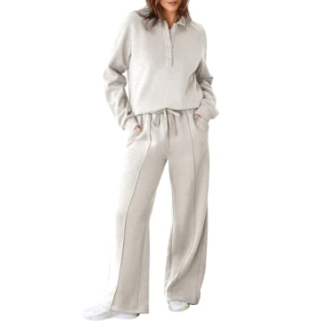 Aleumdr Women's Oversized Lounge Set with Wide Leg Pants