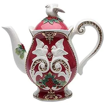 StealStreet SS-CG-10676 9.5 Inch Porcelain Teapot with Holiday Color Doves and Flowers