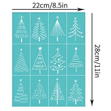 OLYCRAFT 2pcs Christmas Theme Self-Adhesive Silk Screen Printing Stencil Various Tree Silk Screen St...