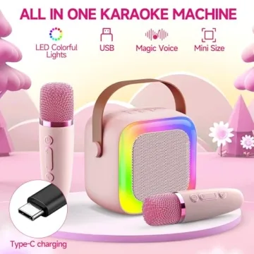 Kids Karaoke Machine with LED Lights & 2 Mics