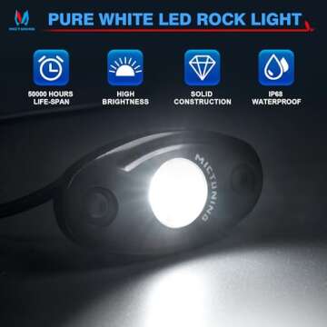 MICTUNING 4 Pods Rock Lights - Super Bright Pure White LED Kit
