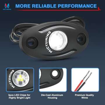 MICTUNING 4 Pods Pure White LED Rock Lights, Waterproof