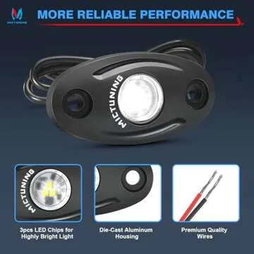 MICTUNING 4 Pods Pure White LED Rock Lights, Waterproof