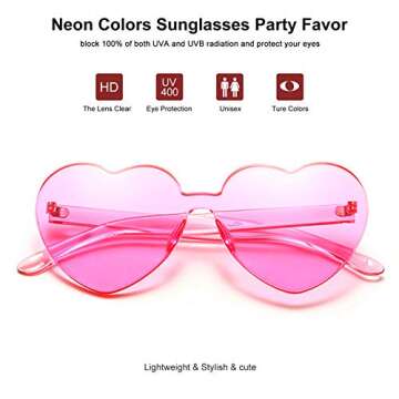 Virtue morals 8 Pair Pink Heart Shaped Frameless Glasses for Girls and Women's Parties