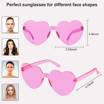 Virtue morals 8 Pair Pink Heart Shaped Frameless Glasses for Girls and Women's Parties