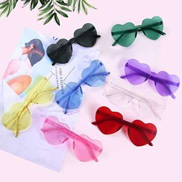 Virtue morals 8 Pair Pink Heart Shaped Frameless Glasses for Girls and Women's Parties