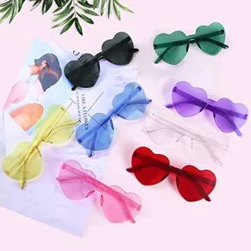 Virtue morals 8 Pair Pink Heart Shaped Frameless Glasses for Girls and Women's Parties