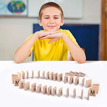DSYJ Domino & Tile Games, Wood Letter Tiles, Scrabble Letters for Crafts - DIY Wood Gift Decoration - Scrabble Crossword Game Wood Color 400 Pcs