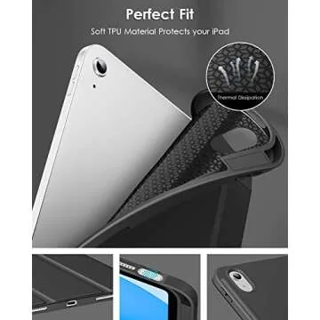 DTTO for iPad 10th Generation Case 10.9 Inch 2022, Slim Tri-fold Stand Soft TPU Back Protective Cover with Pencil Holder for iPad 10th Gen Case - Auto Sleep/Wake, Black