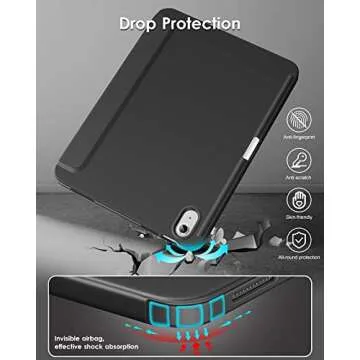 DTTO for iPad 10th Generation Case 10.9 Inch 2022, Slim Tri-fold Stand Soft TPU Back Protective Cover with Pencil Holder for iPad 10th Gen Case - Auto Sleep/Wake, Black