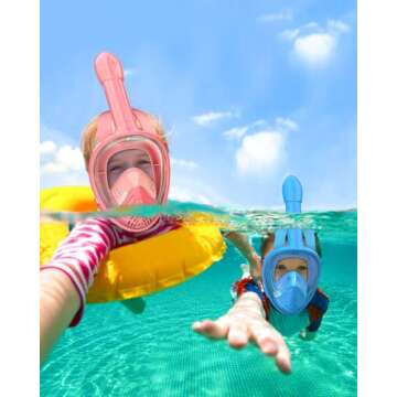 QingSong Kids Snorkel Mask Full Face, Snorkeling Set with Camera Mount, 180 Degree Panoramic View Sn...