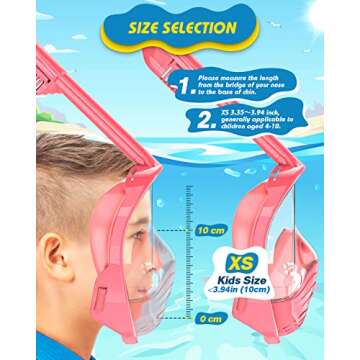 QingSong Kids Snorkel Mask Full Face, Snorkeling Set with Camera Mount, 180 Degree Panoramic View Snorkeling Gear Anti-Fog Anti-Leak