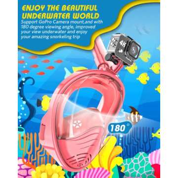 QingSong Kids Snorkel Mask Full Face, Snorkeling Set with Camera Mount, 180 Degree Panoramic View Snorkeling Gear Anti-Fog Anti-Leak