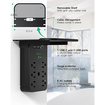 Surge Protector Outlet Extender with 6 AC Outlets