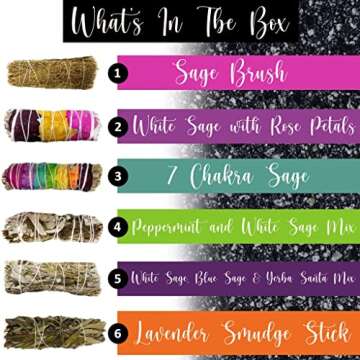 Sage Smudge Kit - 6 Organic Smudge Sticks for Cleansing and Meditation