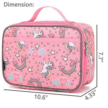 FlowFly Kids Lunch box Insulated Soft Bag Mini Cooler Back to School Thermal Meal Tote Kit for Girls, Boys, Unicorn