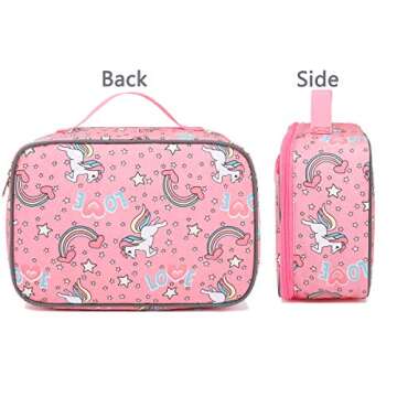 FlowFly Kids Lunch box Insulated Soft Bag Mini Cooler Back to School Thermal Meal Tote Kit for Girls, Boys, Unicorn