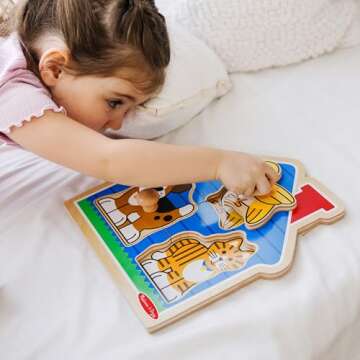 Melissa & Doug Pets Jumbo Peg Wooden Puzzle; Animal Puzzles, Peg Puzzles for Toddlers Ages 1+