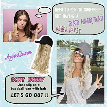 AynnQueen Baseball Cap with Hair Extensions for Women Adjustable Hat with Synthetic Wig Attached 24inch Long Wavy Hair Black Baseball Cap (Light Brown)