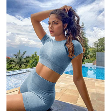 OLCHEE Womens Workout Sets Seamless Acid Wash Yoga Outfits