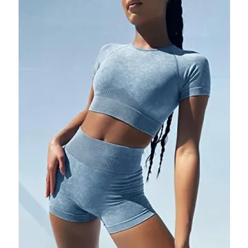 OLCHEE Womens Workout Sets Seamless Acid Wash Yoga Outfits