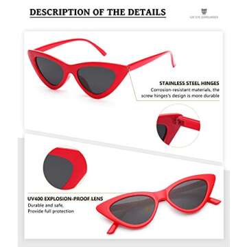 Livhò Retro Vintage Narrow Cat Eye Sunglasses for Women - Chic Style with UV Protection
