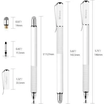Mixoo Stylus Pens for Touch Screens - Disc & Fiber Tip 2 in 1 High Sensitivity Universal Stylus for iPad, iPhone, Tablets and Other Capacitive Touch Screens (White)