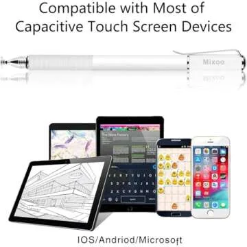 Mixoo Stylus Pens for Touch Screens - Disc & Fiber Tip 2 in 1 High Sensitivity Universal Stylus for iPad, iPhone, Tablets and Other Capacitive Touch Screens (White)