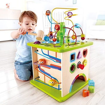 Hape Wooden Activity Play Cube for Toddlers - 5-Sided Learning Toy