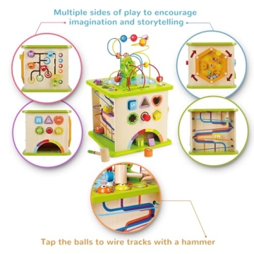 Hape Wooden Activity Play Cube for Toddlers - 5-Sided Learning Toy