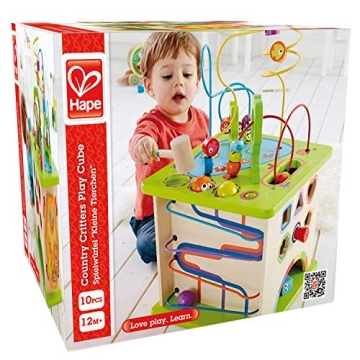 Hape Wooden Activity Play Cube for Toddlers - 5-Sided Learning Toy