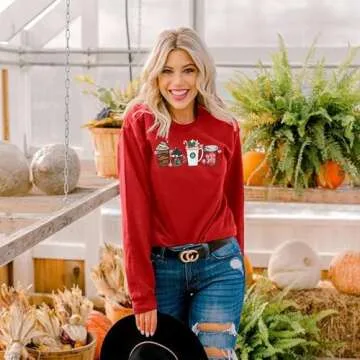 LUKYCILD Christmas Coffee Sweatshirt Women Merry Christmas Shirt Ice Cream Graphic Pullover Xmas Holiday Casual Novelty Tops