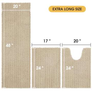 ACCUMTEK Upgrade Extra Large Beige Bathroom Rug Set 3 Pieces Ultra Soft, Thick Absorbent Bath Mats, ...