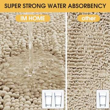 ACCUMTEK Upgrade Extra Large Beige Bathroom Rug Set 3 Pieces Ultra Soft, Thick Absorbent Bath Mats, Non Slip Chenille Toilet Mat for Bathroom, Bedroom, Kitchen