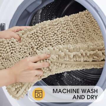 ACCUMTEK Upgrade Extra Large Beige Bathroom Rug Set 3 Pieces Ultra Soft, Thick Absorbent Bath Mats, Non Slip Chenille Toilet Mat for Bathroom, Bedroom, Kitchen
