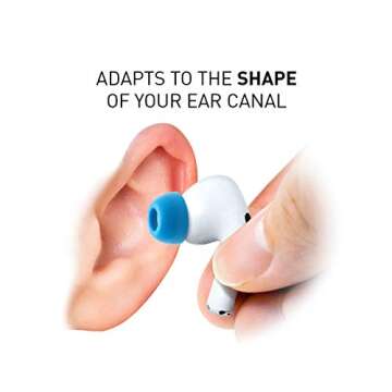 Eartune Fidelity UF-A Premium Memory Foam Tips for AirPods Pro (1st Gen & 2nd Gen) - Fits in Charging Case, Stays in Your Ears, Superb Sound Isolation, and Built-in Waxguard - Small, [Blue]