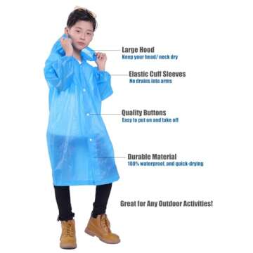 Makonus Kids Rain Jacket, 2 Pack Rain Ponchos for Kids with Hood and Sleeves Reusable Raincoats for ...