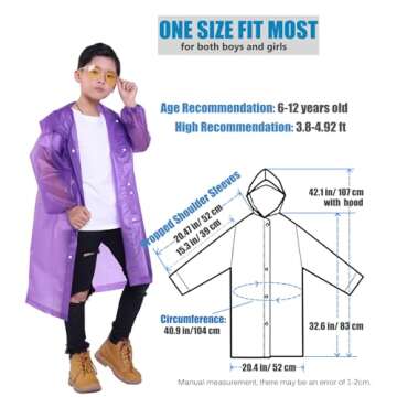 Makonus Kids Rain Jacket, 2 Pack Rain Ponchos for Kids with Hood and Sleeves Reusable Raincoats for Boys and Girls