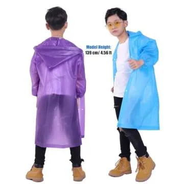 Makonus Kids Rain Jacket, 2 Pack Rain Ponchos for Kids with Hood and Sleeves Reusable Raincoats for Boys and Girls