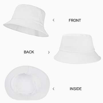 Umeepar Unisex Cotton Packable Bucket Hat Sun Hat Plain Colors for Men Women (1 Plain White)