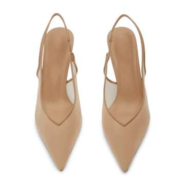 Molozoey Women's Fine Mesh Slingback Kitten Heels,Pointed Toe Sling Back Heels,Casual Wedding Shoes for Women,Comfortable Dress Pump Shoes NUDE