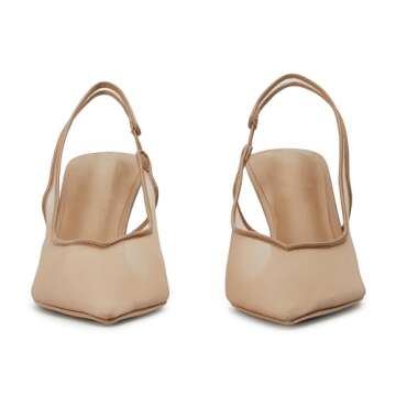 Molozoey Women's Fine Mesh Slingback Kitten Heels,Pointed Toe Sling Back Heels,Casual Wedding Shoes for Women,Comfortable Dress Pump Shoes NUDE