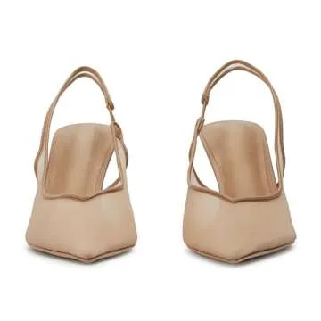 Molozoey Women's Fine Mesh Slingback Kitten Heels,Pointed Toe Sling Back Heels,Casual Wedding Shoes for Women,Comfortable Dress Pump Shoes NUDE