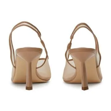 Molozoey Women's Fine Mesh Slingback Kitten Heels,Pointed Toe Sling Back Heels,Casual Wedding Shoes for Women,Comfortable Dress Pump Shoes NUDE