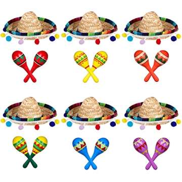 Honoson Wooden Fiesta Maracas Mini Sombrero Top Hat for Kids Festival Mexican Party Decorations (Fre...